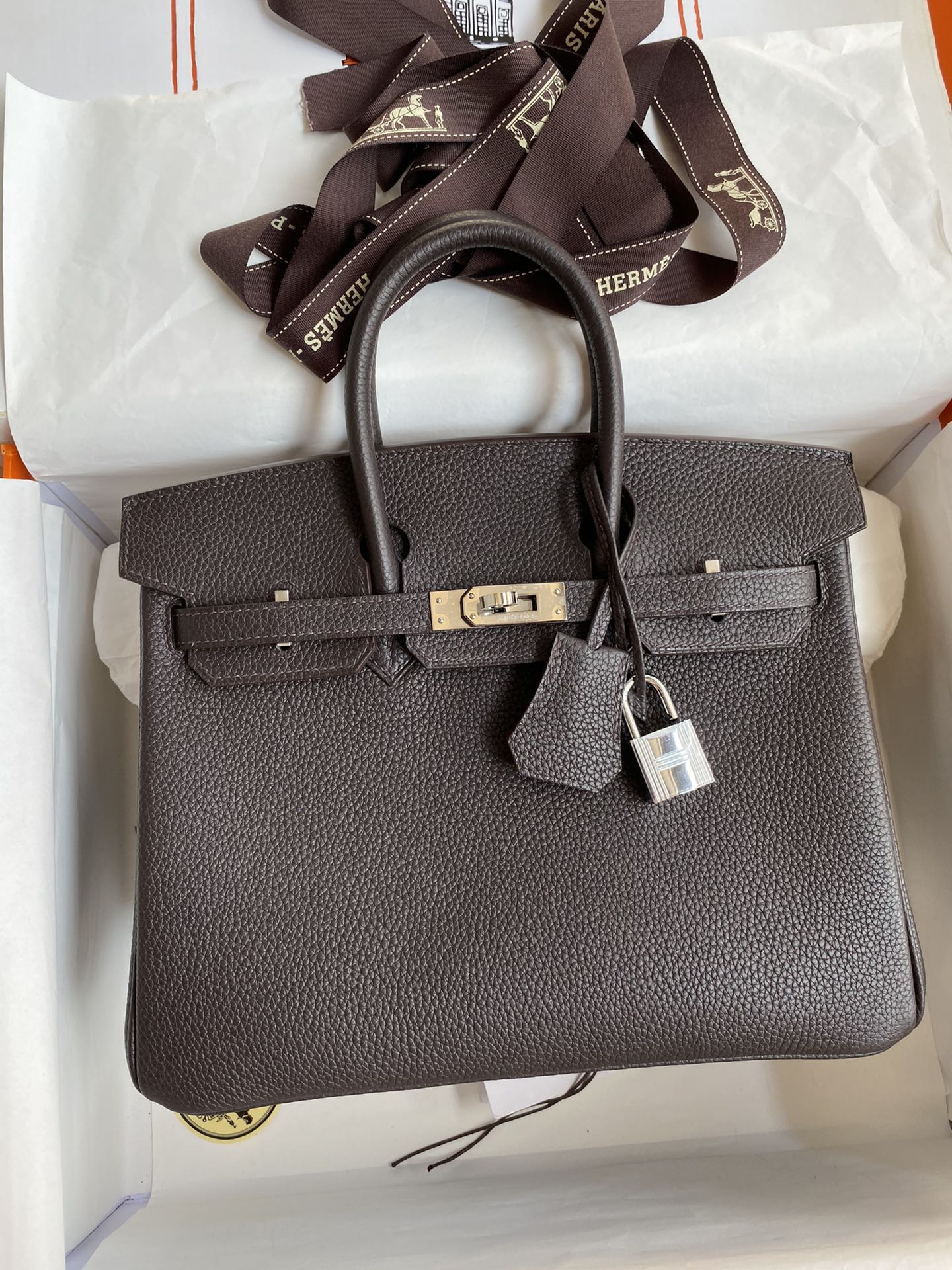 Hermes Birkin 25CM Togo Leather Handbag Dark Caffe